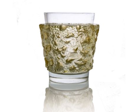 Rene Lalique, a Bacchus glass vase, model 10-922, designed circa 1938, frosted, polished and sepia stained, etched mark R Lal