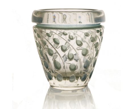 Rene Lalique, a Lemna glass vase, model 10-879, designed circa 1934, polished and blue stained, etched mark R Lalique France,