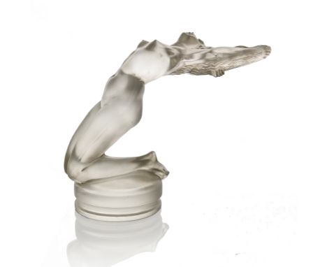 Rene Lalique, a Chrysis glass car mascot, model 1183, designed circa 1931, frosted, etched mark R Lalique France, original re