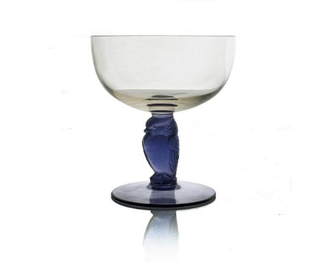 Rene Lalique, a Rapace Champagne glass, model Glass-3C, designed circa 1929, frosted amethyst and colourless, incised mark R 