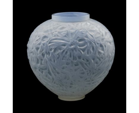 Rene Lalique, a Gui opalescent glass vase, model 948, designed circa 1920, frosted and stained, incised mark R Lalique France