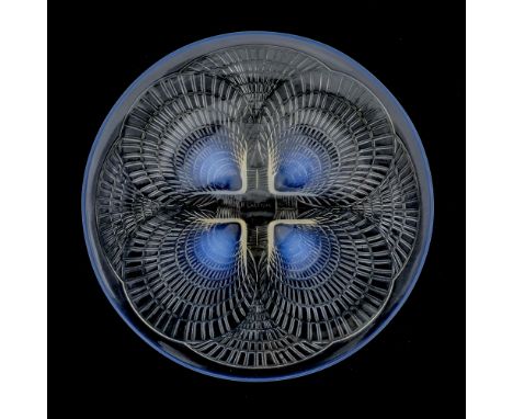 Rene Lalique, a Coquilles opalescent glass plate, model 3012, designed circa 1924, wheel engraved and incised marks R Lalique