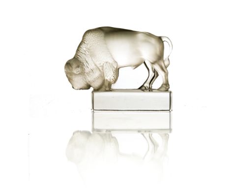 Rene Lalique, a Bison glass paperweight, model 1196, designed circa 1931, polished and frosted, etched mark R Lalique, France