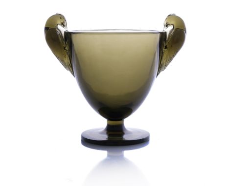 Rene Lalique, an Ornis topaz glass vase, model 976, designed circa 1926, wheel engraved mark R Lalique France, 19.5cm high