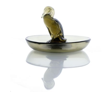 Rene Lalique, a Canard topaz glass ashtray or dish, model 283, designed circa 1925, incised marks R Lalique France, 11cm diam
