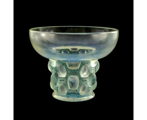 Rene Lalique, a Beautrellis opalescent glass vase, model 989, designed circa 1927, polished and frosted, with blue staining, 