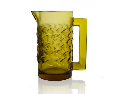 Rene Lalique, a Bahia amber glass lemonade jug or pitcher, model 3179, designed circa 1931, polished and frosted, etched mark