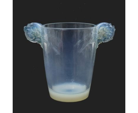 Rene Lalique, a Chamarande opalescent glass vase, model 974, designed circa 1926, polished and frosted, blue stained, engrave