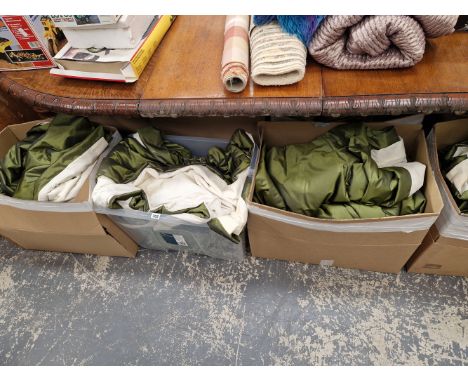 EIGHT PAIRS OF GREEN CURTAINS