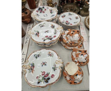 AN IRONSTONE FLORAL DESSERT SERVICE TOGETHER WITH A SIX PIECE TEA SET