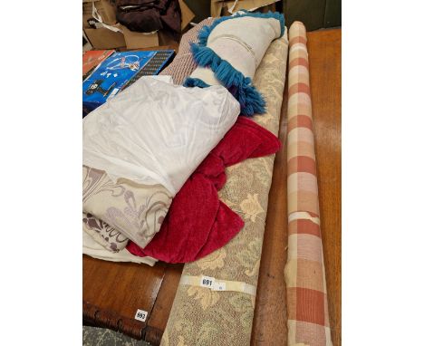 ROLLS OF CLOTH, A MAT, CURTAINS, ETC.