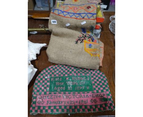     A 1901 Woolwork Sampler Teacosy, Together With A Embroidered Sack               