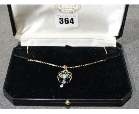     A 9ct Gold Art Nouveau Style Opal Set Pendant On A Gold Necklace                