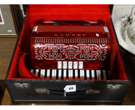     A Boxed Red Finish Fisart Italian Manufacture Accordion In Fitted Case          