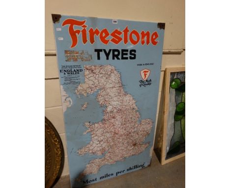     An Excellent Enamel Wall Sign For "Firestone Tyres" Showing A Road Map Of England &amp; Wales, 48 X 29"                  