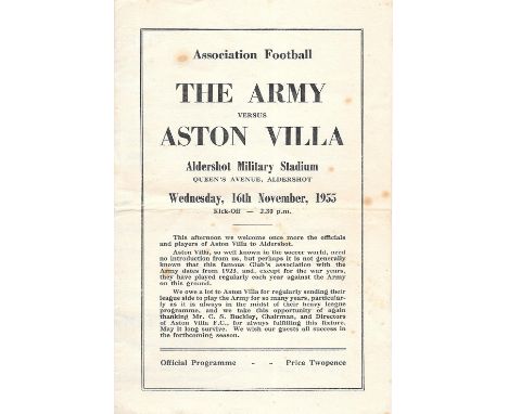 1955 THE ARMY V ASTON VILLA INC'S MANCHESTER UNITED'S DUNCAN EDWARDS
Fold &amp; slight marks
Ref P
&nbsp;