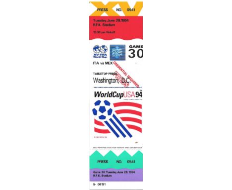 1994 WORLD CUP ITALY V MEXICO COMPLETE TICKET
Rare complete Press Ticket
Game 30
Ref SM
