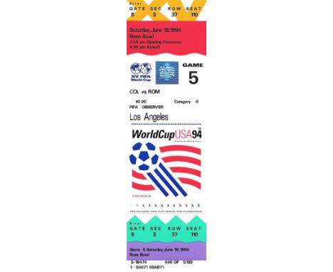 1994 WORLD CUP COLUMBIA V ROMANIA COMPLETE TICKET
Rare complete FIFA Observer Ticket
Game 5
Ref SM