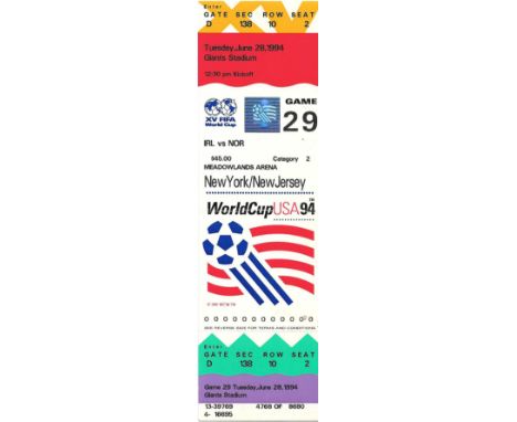 1994 WORLD CUP REPUBLIC OF IRELAND V NORWAY UNUSED TICKET
Game 29
Fold
Ref SM