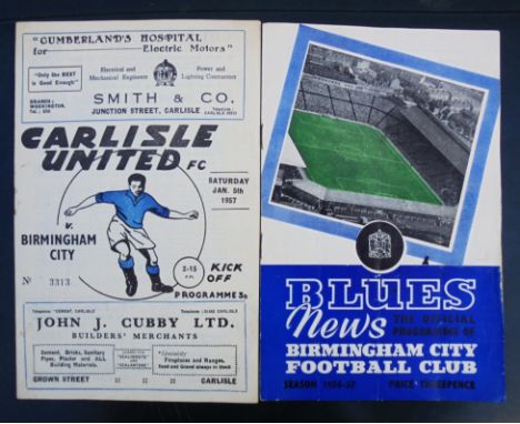 1956/57 F.A. CUP CARLISLE UNITED RECORD ATTENDANCE V BIRMINGHAM CITY + REPLAY&nbsp;
Carlisle very good condition, apart from 