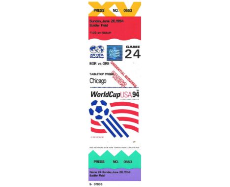 1994 WORLD CUP BULGARIA V GREECE TICKET
Rare complete Press Ticket
Game 24
Ref SM