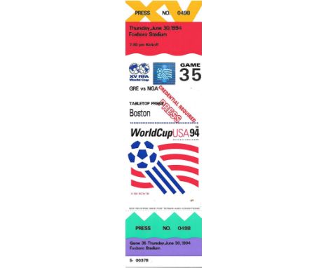 1994 WORLD CUP GREECE V NIGERIA COMPLETE TICKET
Rare complete Press Ticket
Game 35
Ref SM