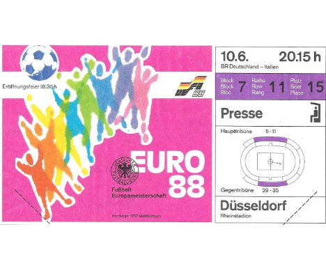 EURO 88 OPENING MATCH WEST GERMANY V ITALY TICKET
Very good condition
Ref BF