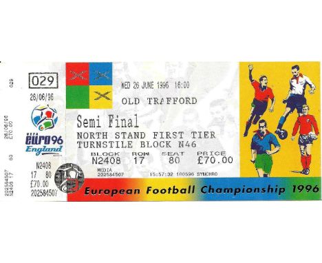 EURO 96 FRANCE V CZECH REPUBLIC SEMI-FINAL AT MANCHESTER UNITED UNUSED TICKET
Ref BF