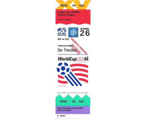 1994 WORLD CUP SWITZERLAMD V COLUMBIA TICKET
Rare complete Press Ticket
Game 26
Ref SM