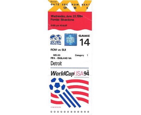 1994 WORLD CUP ROUMANIA V SWITERLAND TICKET
Game 14
Folds
Ref SM