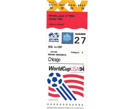 1994 WORLD CUP BOLIVIA V SPAIN TICKET
Game 27
Fold
Ref SM