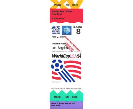 1994 WORLD CUP CAMEROON V SWEDEN COMPLETE TICKET
Rare complete Press Ticket
Game 8
Ref SM