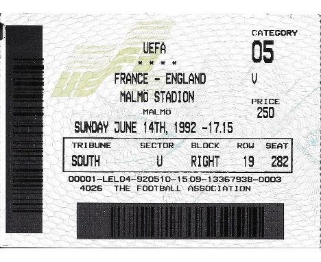 EURO 92 FRANCE V ENGLAND TICKET
Ref SM