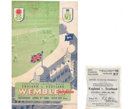 1949 ENGLAND V SCOTLAND PROGRAMME &amp; TICKET
Programme - slight marks
Ticket - some paper loss along edge
Ref SM
&nbsp;