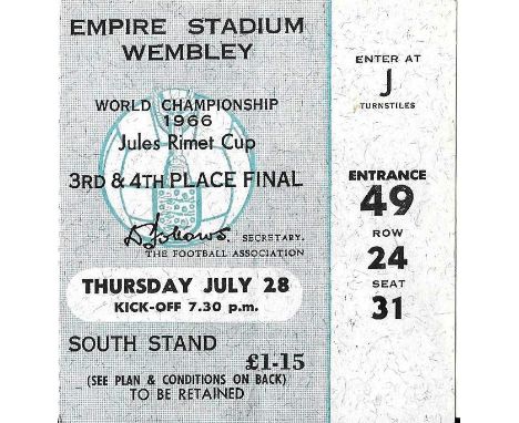 1966 WORLD CUP RUSSIA V PORTUGAL 3RD / 4TH PLACE PLAY OFF TICKET
Both teams noted on rear of ticket otherwise good