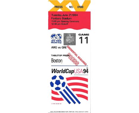 1994 WORLD CUP ARGENTINA V GREECE TICKET
Game 11
Ref BF