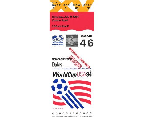 1994 WORLD CUP HOLLAND V BRAZIL TICKET
Game 46
Ref BF