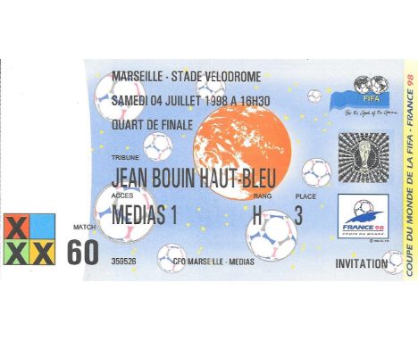 1998 WORLD CUP HOLLAND V ARGENTINA 4TH JULY QTR FINAL TICKET
Very slight fold
Ref BF