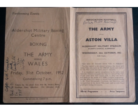 1952 THE ARMY V ASTON VILLA
Some writing on center &amp; back page &amp; folds
Ref B A233
&nbsp;