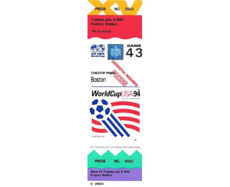 1994 WORLD CUP NIGERIA V ITALY COMPLETE TICKET
Rare complete Press Ticket
Game 43
Ref SM