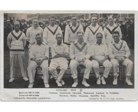 ORIGINAL VINTAGE POSTCARD OF THE ENGLAND XI CRICKET TEAM&nbsp;
Unused with slight corner folds and some pencil marks on back
