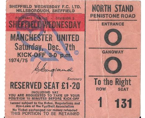 1974-75 SHEFFIELD WEDNESDAY V MANCHESTER UNITED TICKET
Folds