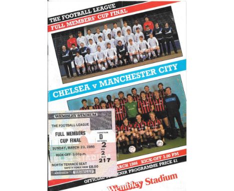 1986 FULL MEMBERS CUP FINAL CHELSEA V MANCHESTER CITY PROGRAMME &amp;TICKET
Both with folds
Ref SM
&nbsp;