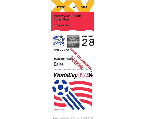 1994 WORLD CUP GERMANY V SOUTH KOREA TICKET
Game 28
Ref BF