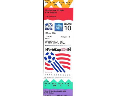 1994 WORLD CUP HOLLAND V SAUDI ARABIA UNUSED TICKET
Game 10
Ref BF