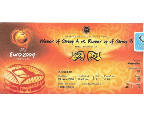 EURO 2004 PORTUGAL V ENGLAND TICKET
Winner of Group A v Runner up of Group B
Ref SM