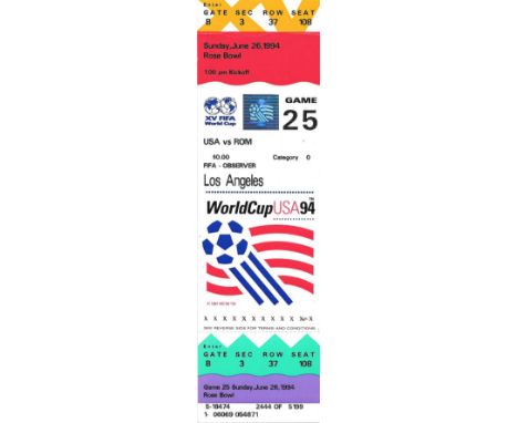 1994 WORLD CUP USA V ROMANIA TICKET
Rare complete FIFA observer Ticket
Game 25
Ref SM