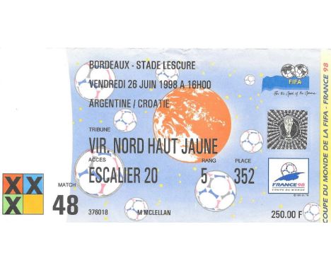 1998 WORLD CUP ARGENTINA V CROATIA TICKET&nbsp;
Good condition
Ref SM