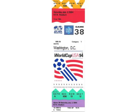1994 WORLD CUP SPAIN V SWITZERLAND UNUSED TICKET
Game 38
Ref SM