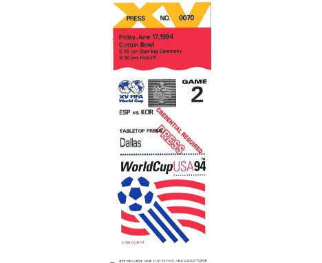 1994 WORLD CUP SPAIN V SOUTH KOREA TICKET
Game 2
Ref BF